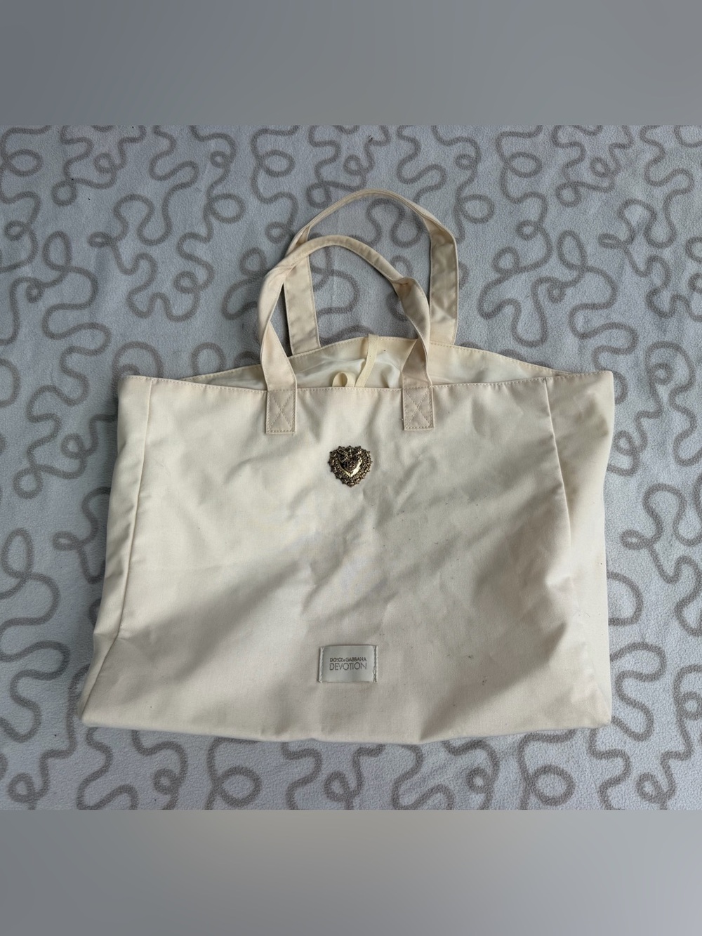 Dolce & Gabbana Cream Tote with Gold Heart Emblem